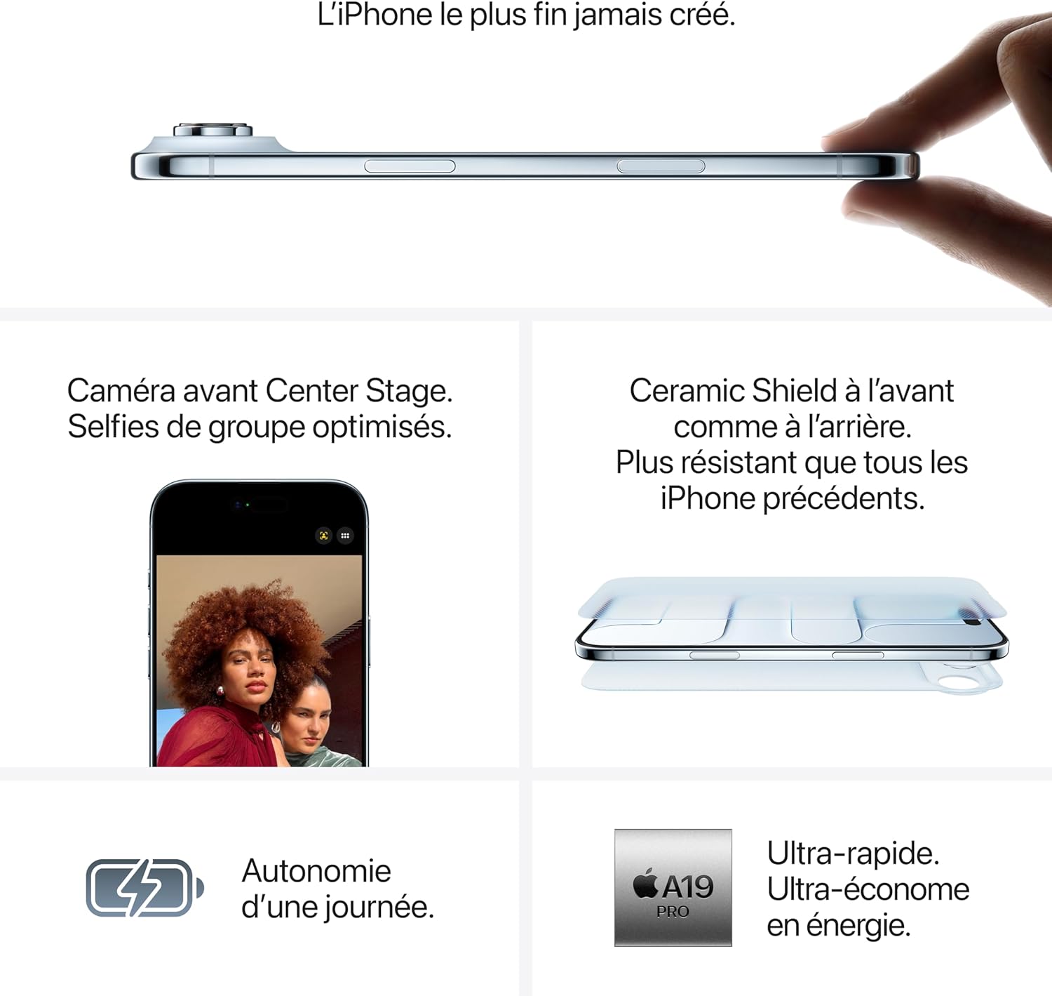 Apple iPhone Air 256GB: The Thinnest iPhone, 6.5-inch Screen Up to 120Hz, Powerful A19 Pro Chip, Center Stage Front Camera, One-Day Battery Life; Sky